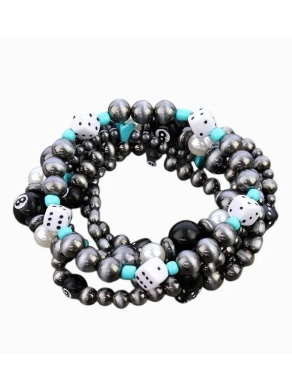 Navajo Style Pearl & 8 Ball Gambler Casino Dice Bead 6 Stack Bracelets - SB2478M